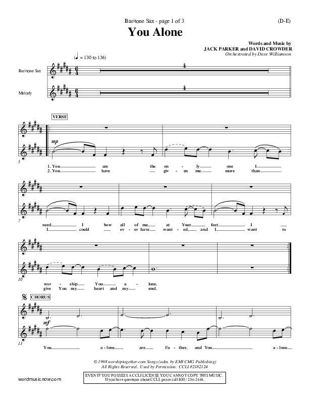 You Alone Bari Sax (David Crowder)