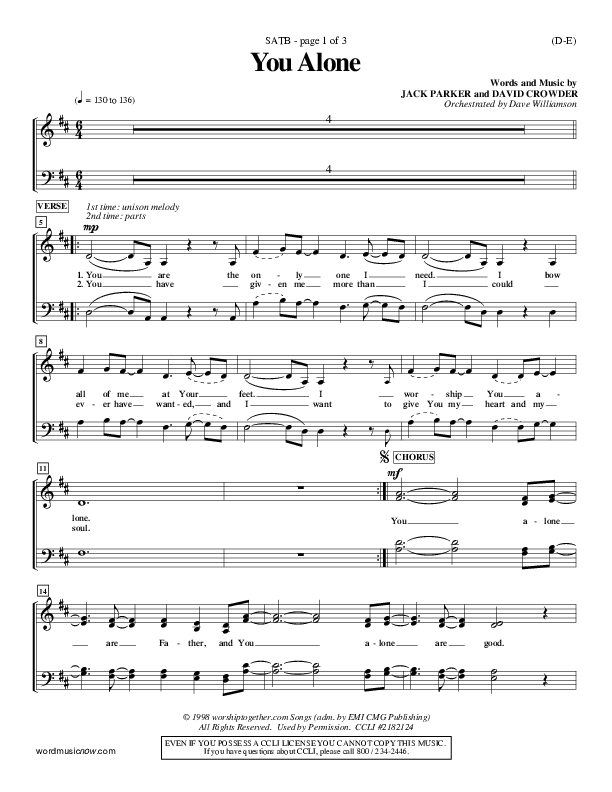 You Alone Choir Vocals (SATB) (David Crowder)