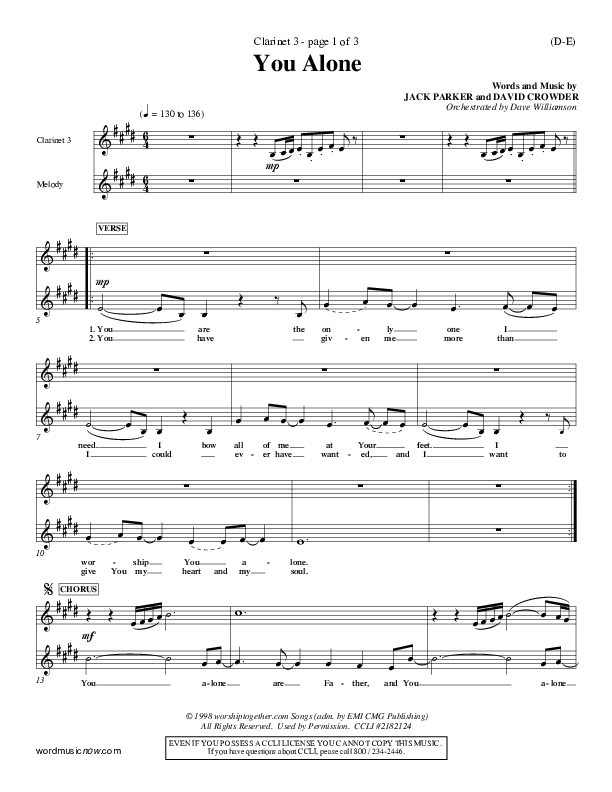 You Alone Clarinet 3 (David Crowder)