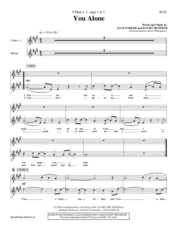 You Alone French Horn 1/2 (David Crowder)