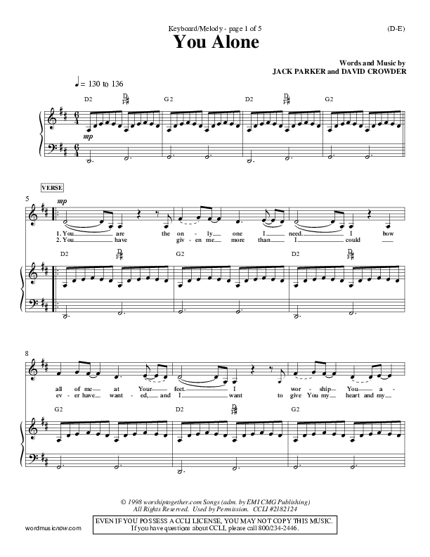You Alone Piano/Vocal (David Crowder)