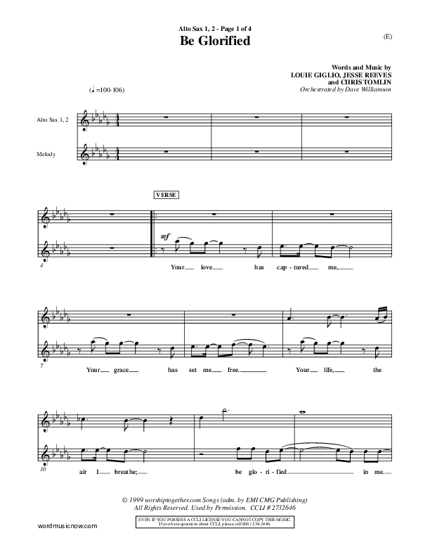 Be Glorified Alto Sax 1/2 (Chris Tomlin)