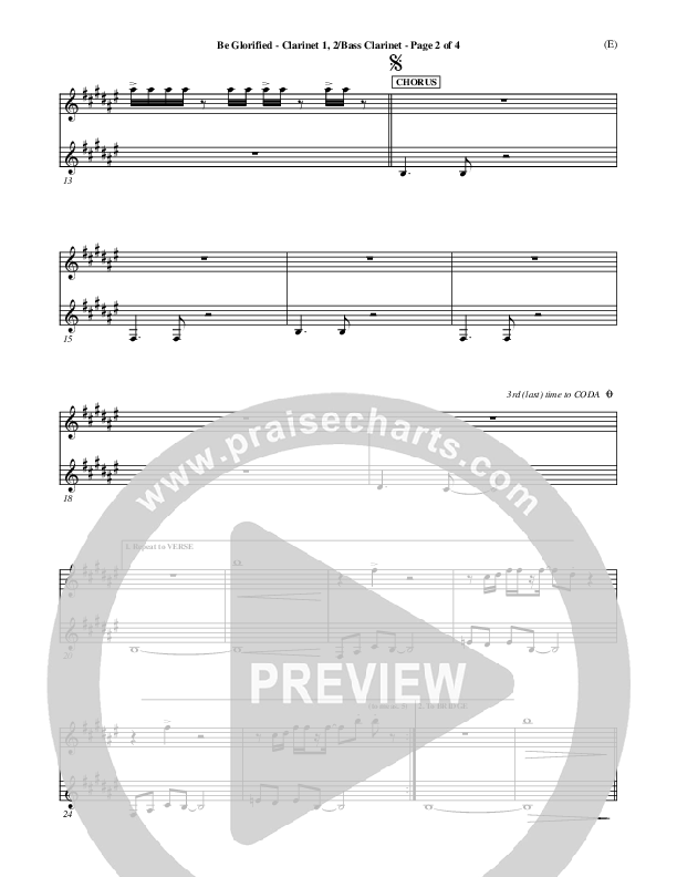 Be Glorified Clarinet 1/2, Bass Clarinet (Chris Tomlin)