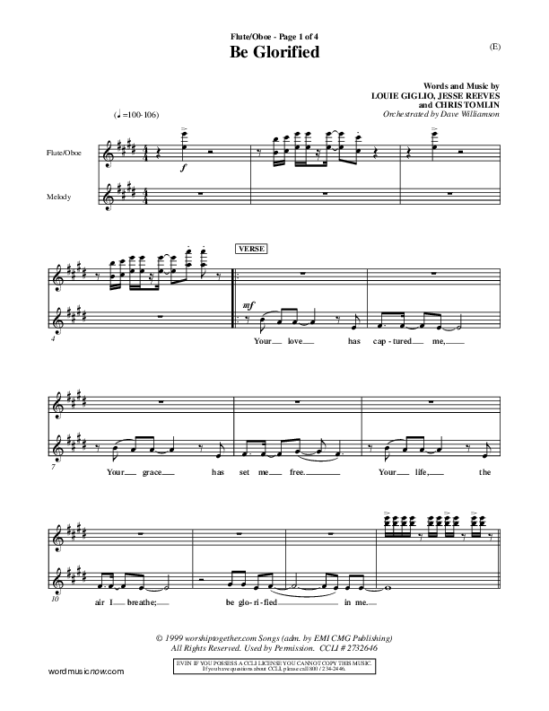 Be Glorified Flute/Oboe (Chris Tomlin)