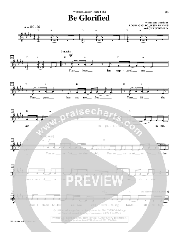 Be Glorified Lead Sheet (Chris Tomlin)