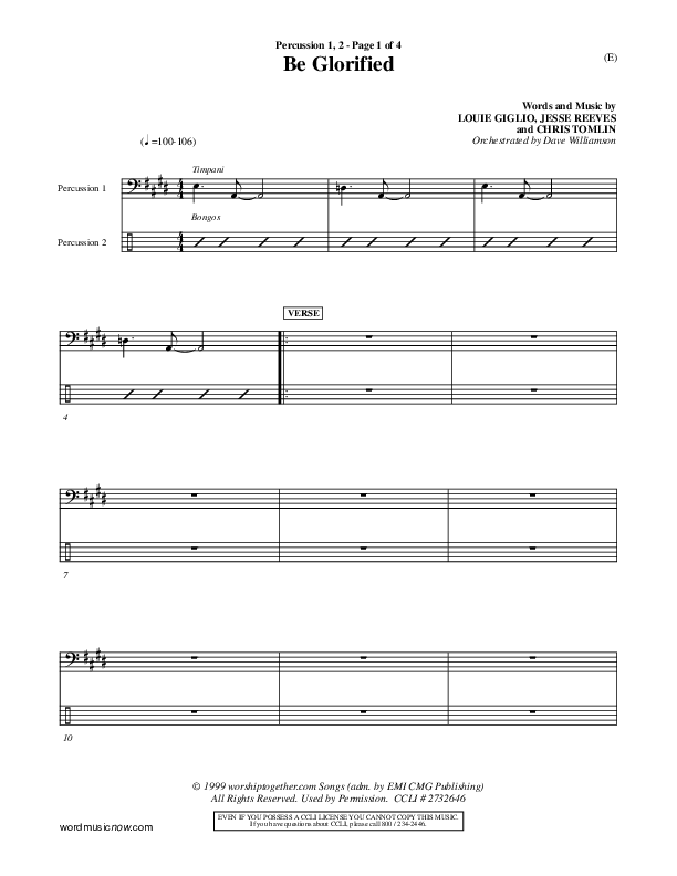 Be Glorified Percussion 1/2 (Chris Tomlin)