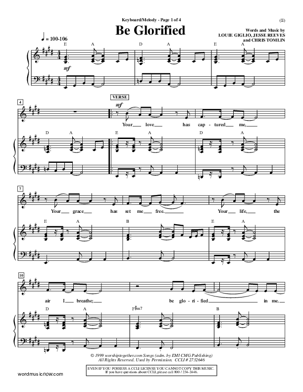 Be Glorified Piano/Vocal (Chris Tomlin)