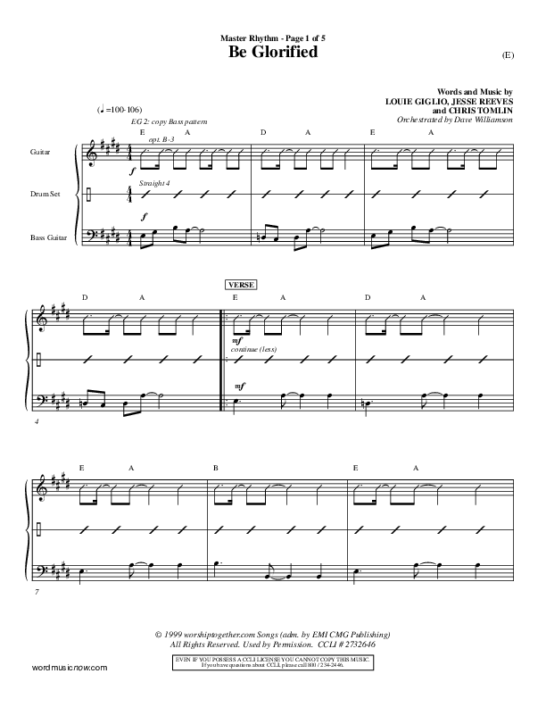 Be Glorified Rhythm Chart (Chris Tomlin)