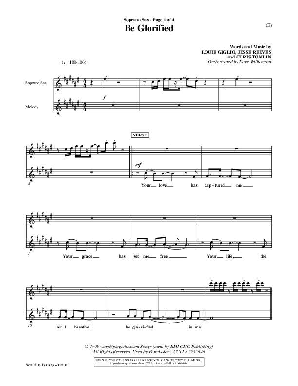 Be Glorified Soprano Sax (Chris Tomlin)