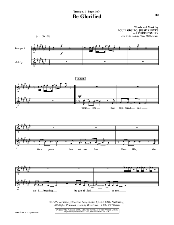 Be Glorified Trumpet 1 (Chris Tomlin)