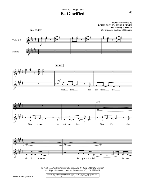 Be Glorified Violin 1/2 (Chris Tomlin)