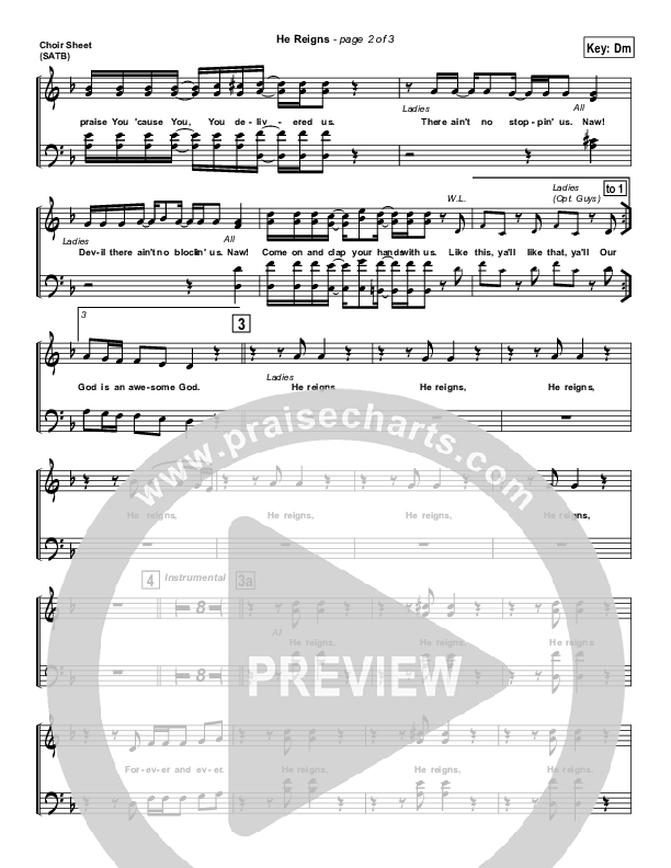 He Reigns (with Awesome God) Choir Sheet (SATB) (Kirk Franklin)