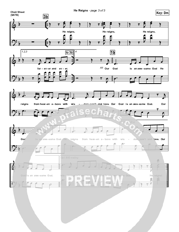 He Reigns (with Awesome God) Choir Sheet (SATB) (Kirk Franklin)