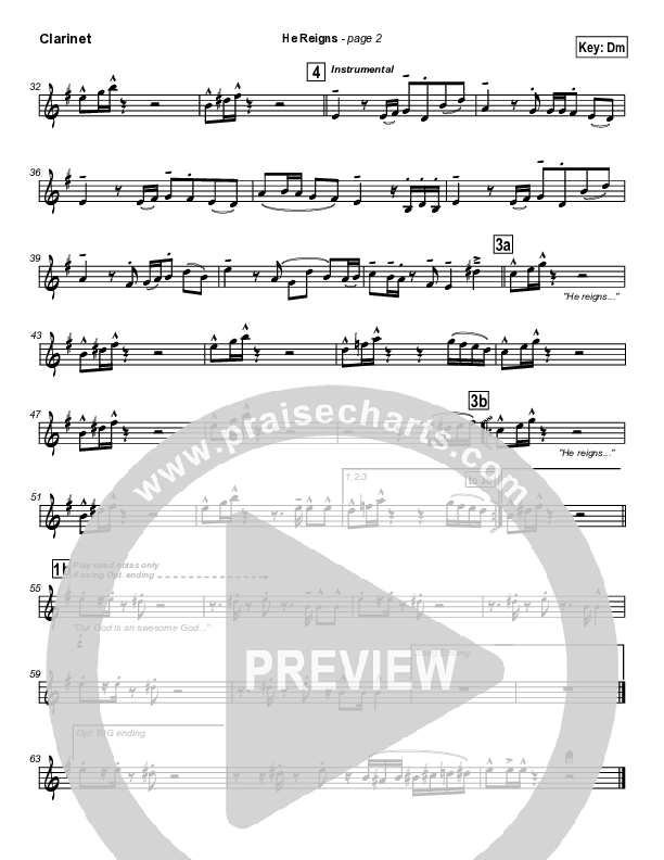 He Reigns (with Awesome God) Clarinet (Kirk Franklin)