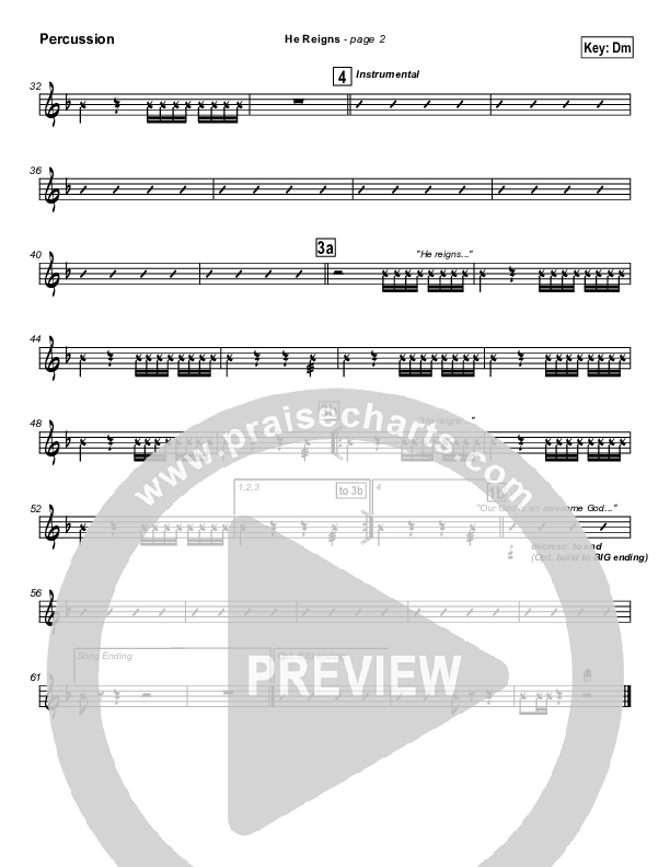 He Reigns (with Awesome God) Percussion (Kirk Franklin)