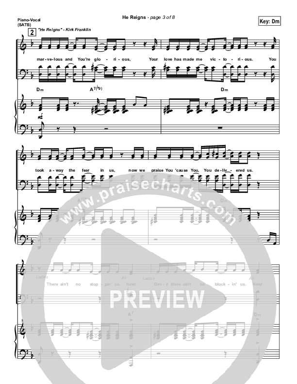 He Reigns (with Awesome God) Piano/Vocal (SATB) (Kirk Franklin)