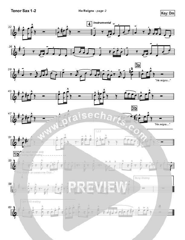 He Reigns (with Awesome God) Tenor Sax 1/2 (Kirk Franklin)