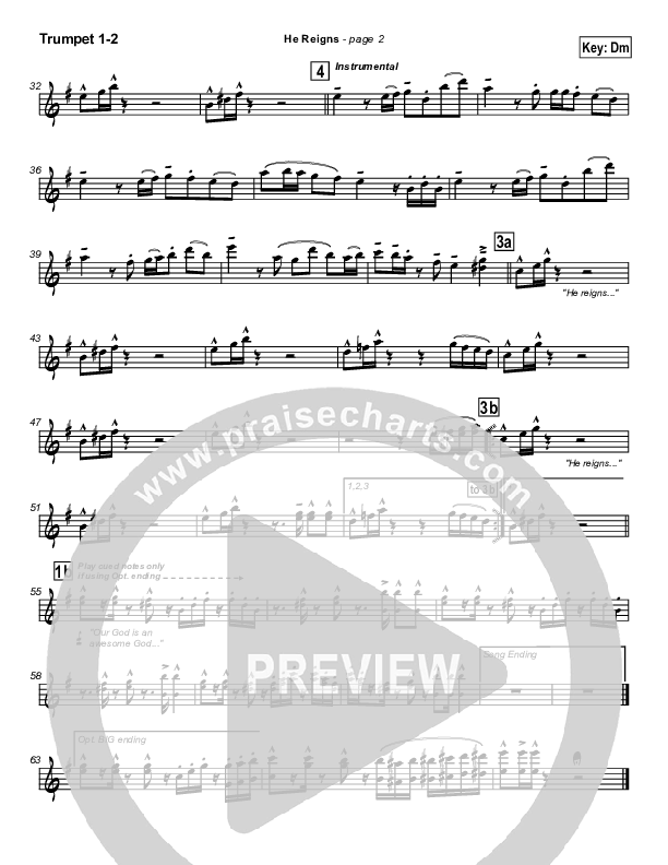 He Reigns (with Awesome God) Trumpet 1,2 (Kirk Franklin)