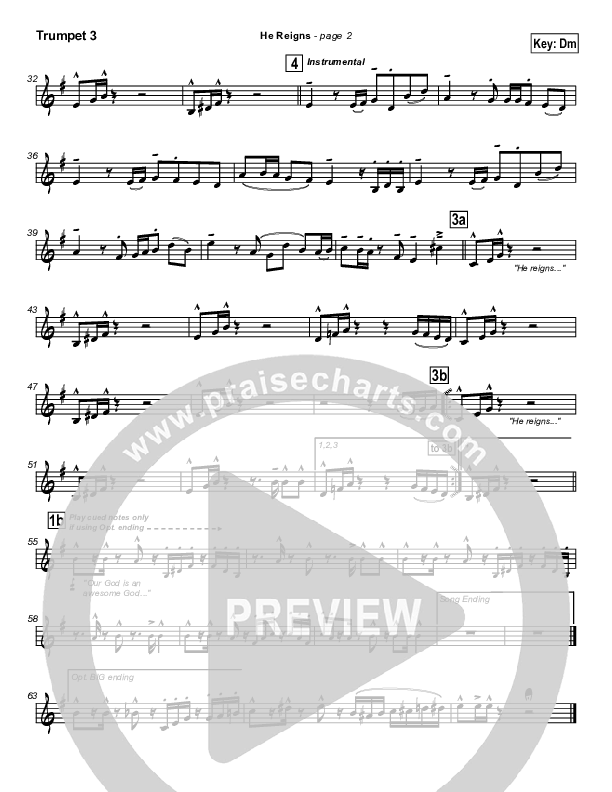 He Reigns (with Awesome God) Trumpet 3 (Kirk Franklin)