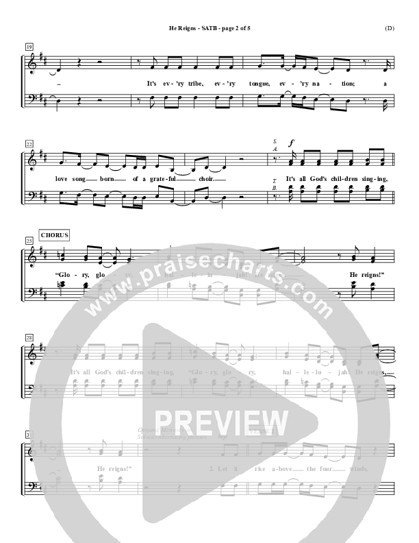 He Reigns Choir Sheet (SATB) (Newsboys)