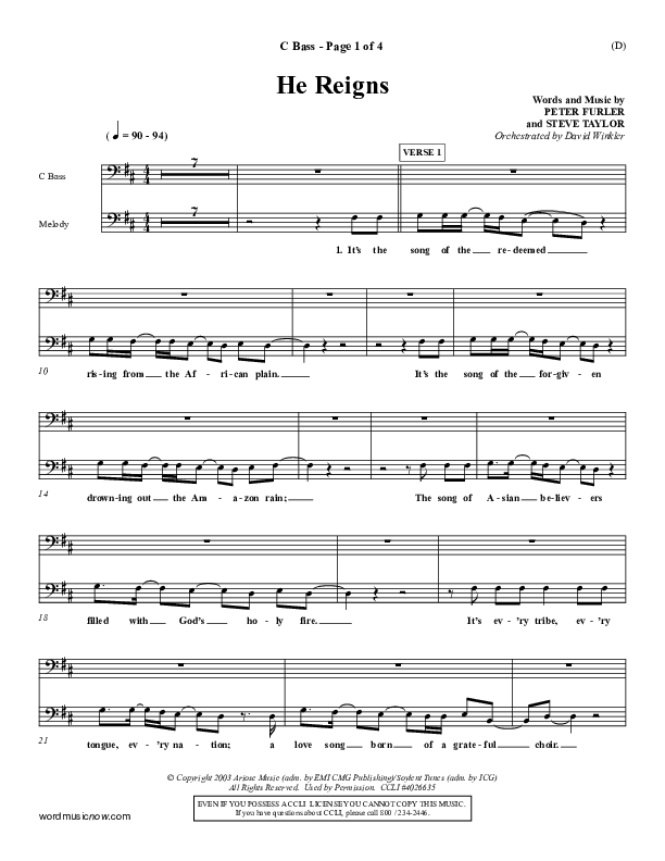 He Reigns Contrabass (Newsboys)