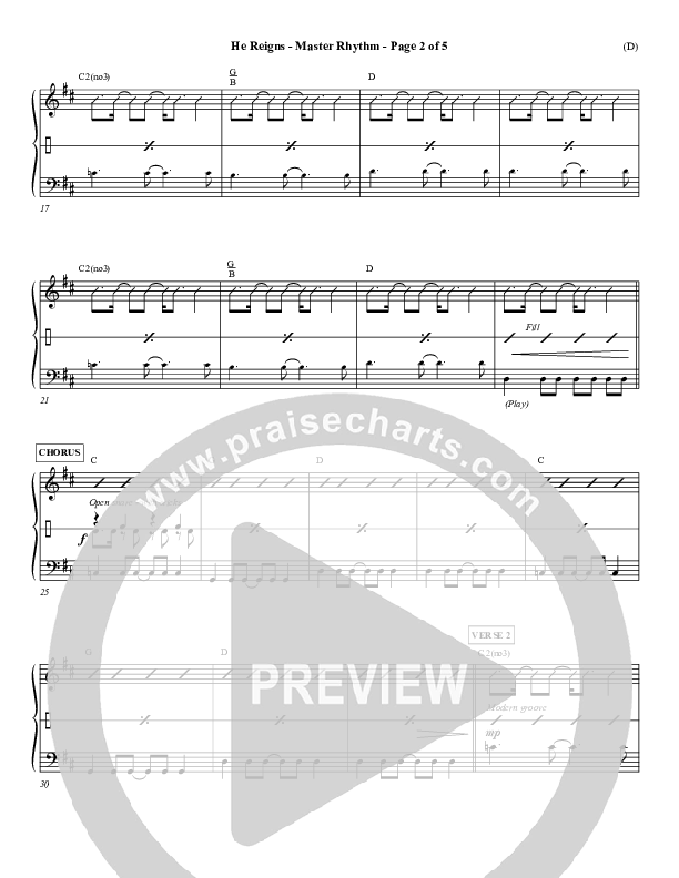 He Reigns Rhythm Chart (Newsboys)