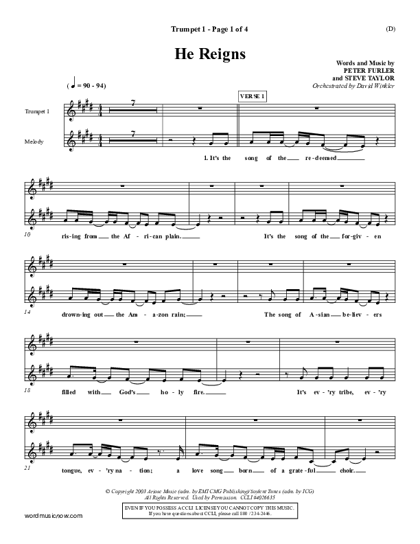 He Reigns Trumpet 1 (Newsboys)