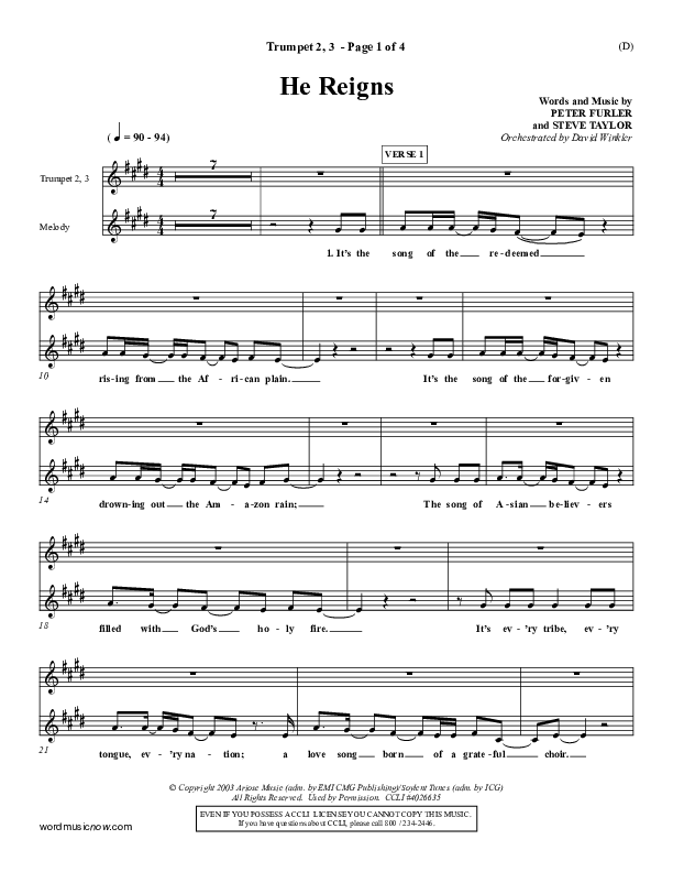 He Reigns Trumpet 2/3 (Newsboys)