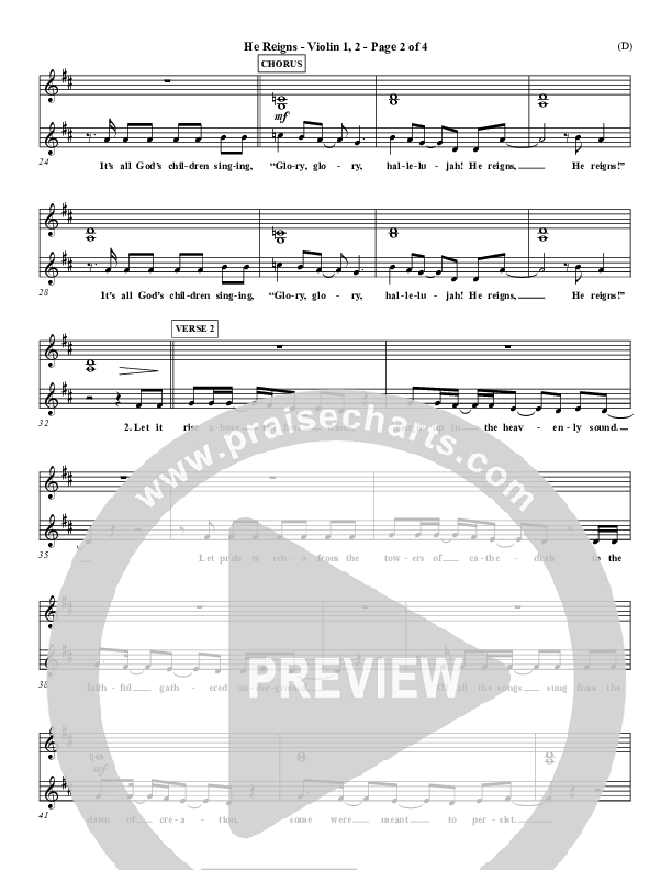 He Reigns Violin 1/2 (Newsboys)