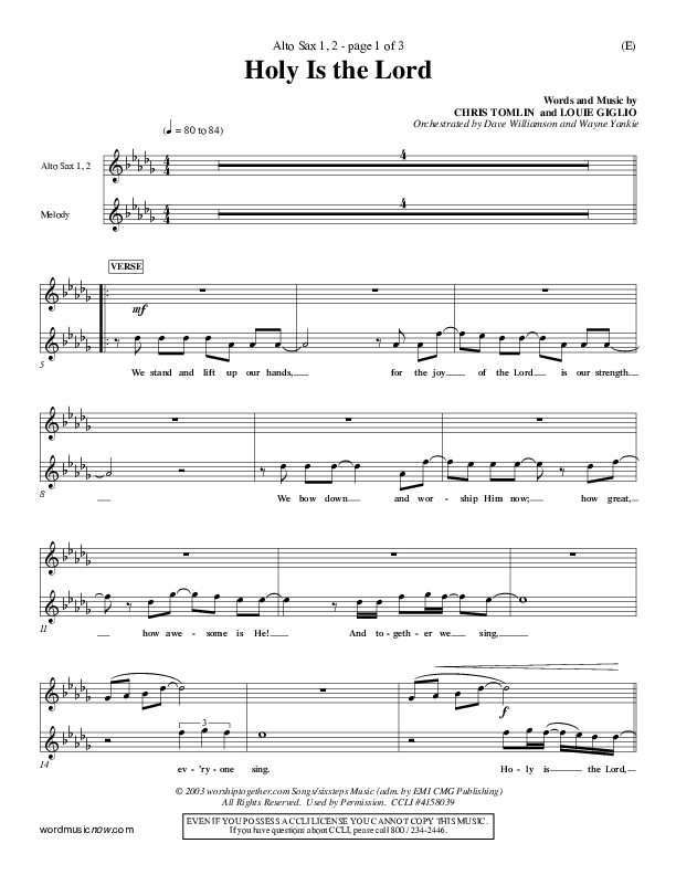 Holy Is The Lord Alto Sax 1/2 (Chris Tomlin)