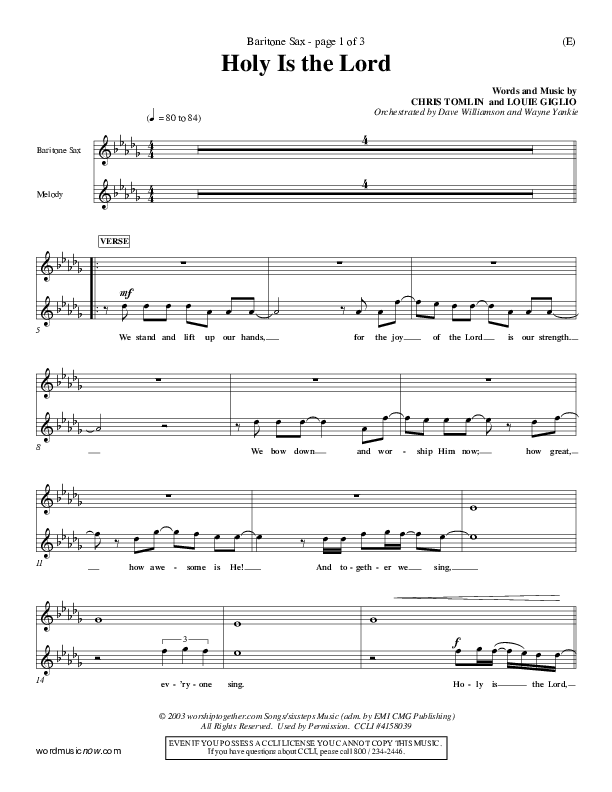 Holy Is The Lord Bari Sax (Chris Tomlin)