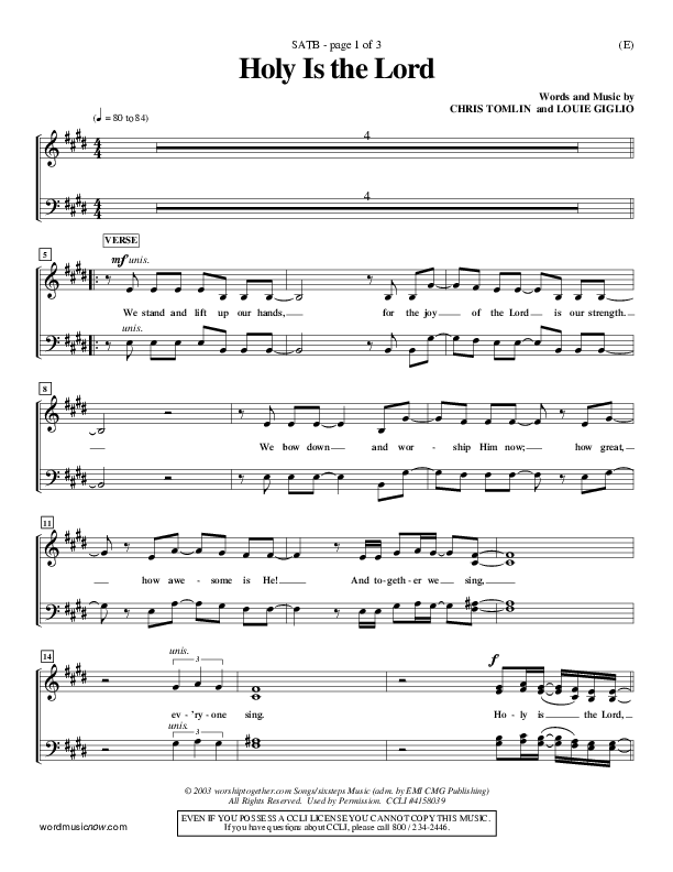 Holy Is The Lord Choir Vocals (SATB) (Chris Tomlin)