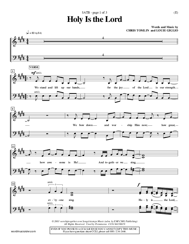 Holy Is The Lord Choir Sheet (SATB) (Chris Tomlin)