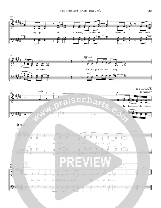 Holy Is The Lord Choir Sheet (SATB) (Chris Tomlin)