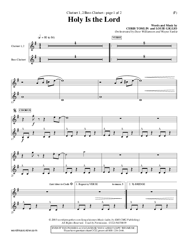 Holy Is The Lord Clarinet 1/2 (Chris Tomlin)