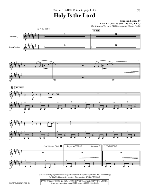 Holy Is The Lord Clarinet 3 (Chris Tomlin)