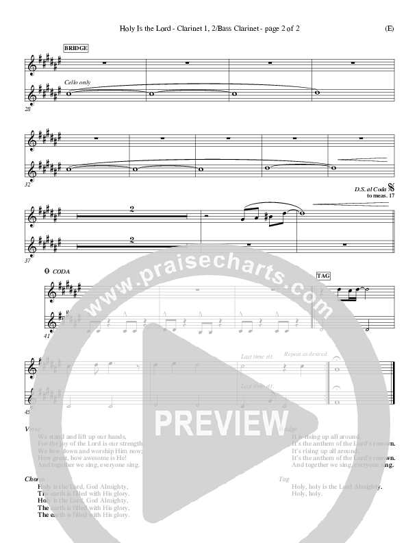 Holy Is The Lord Clarinet 3 (Chris Tomlin)