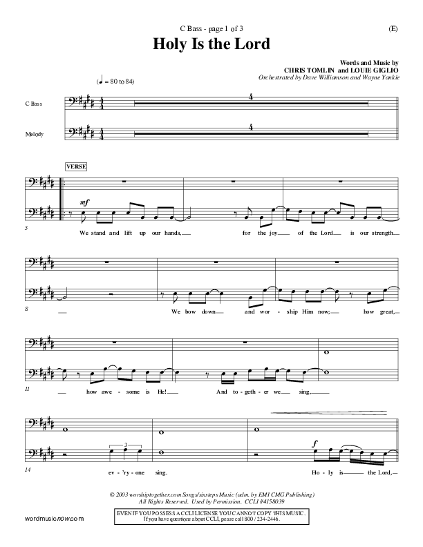 Holy Is The Lord Contrabass (Chris Tomlin)