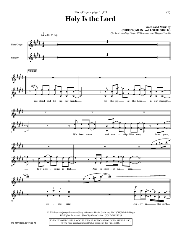 Holy Is The Lord Flute/Oboe (Chris Tomlin)