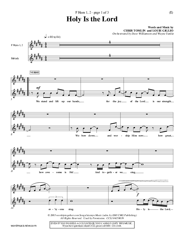 Holy Is The Lord French Horn 1/2 (Chris Tomlin)