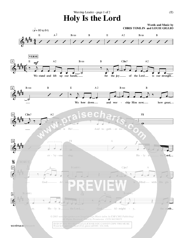 Holy Is The Lord Lead Sheet (Chris Tomlin)