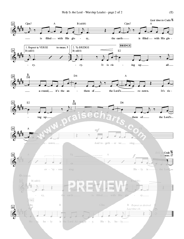 Holy Is The Lord Lead Sheet (Chris Tomlin)