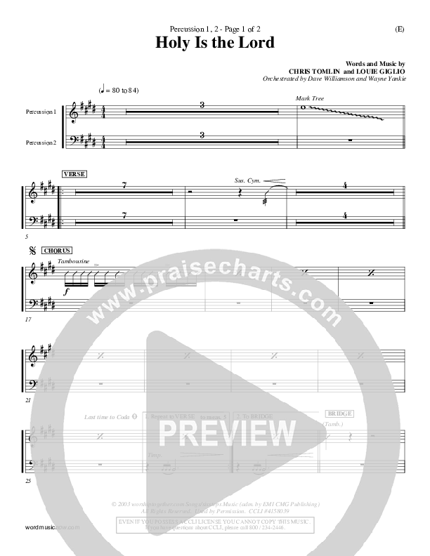 Holy Is The Lord Percussion 1/2 (Chris Tomlin)