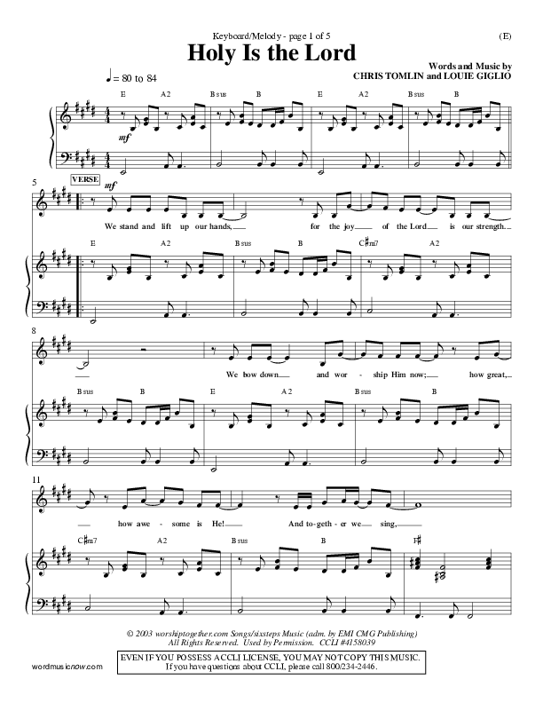 Holy Is The Lord Piano Sheet (Chris Tomlin)