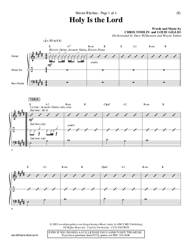 Holy Is The Lord Rhythm Chart (Chris Tomlin)