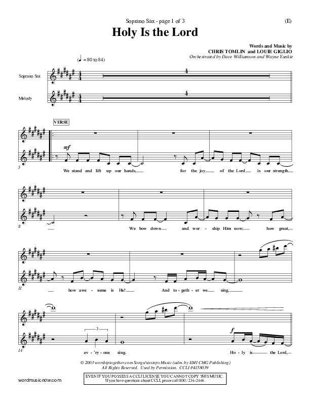 Holy Is The Lord Soprano Sax (Chris Tomlin)