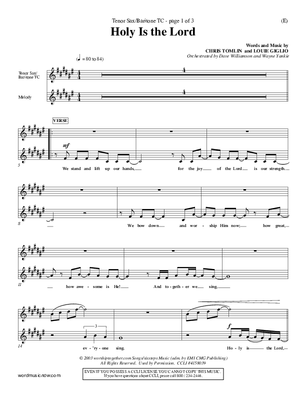 Holy Is The Lord Tenor Sax 2 (Chris Tomlin)
