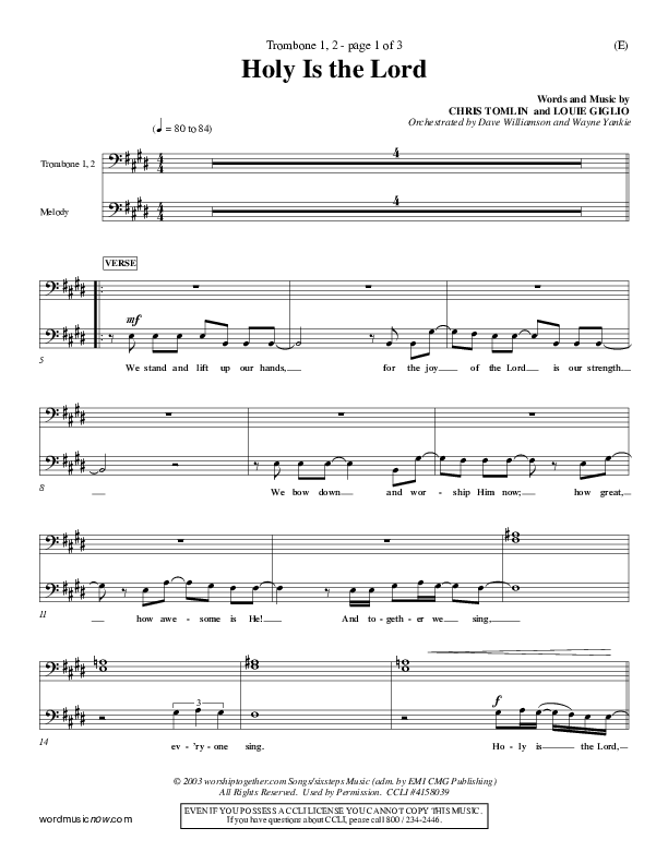 Holy Is The Lord Trombone 1/2 (Chris Tomlin)