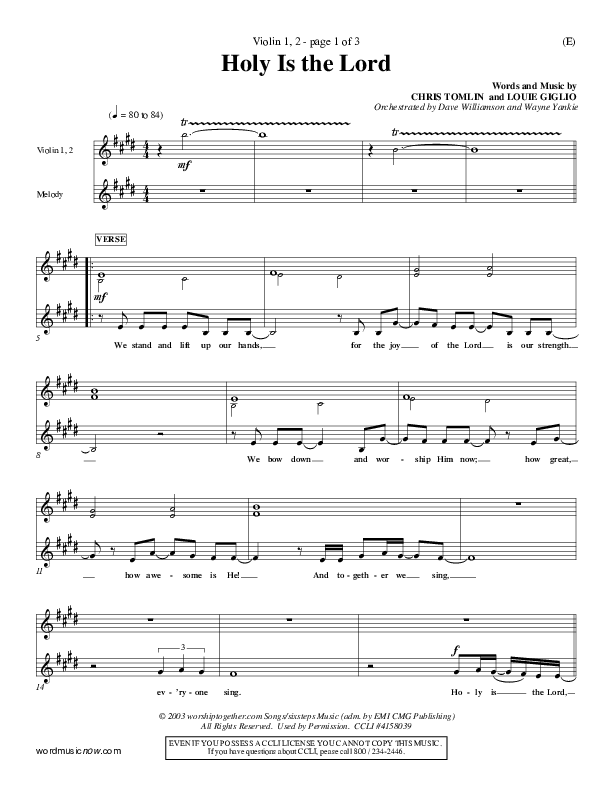 Holy Is The Lord Violin 1/2 (Chris Tomlin)