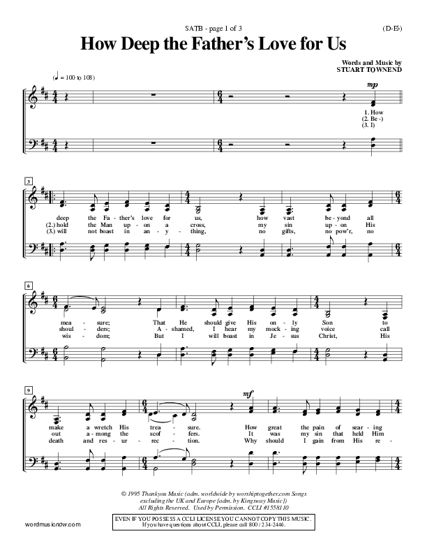 How Deep The Father's Love For Us Choir Vocals (SATB) (Stuart Townend)